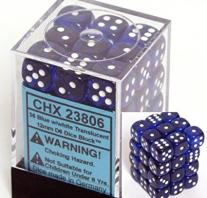 Monopolis Chessex D6 Sets Blue White Transluscent Accessory, Tabletop, Board and Card Game